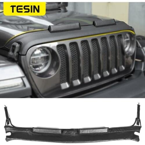 TESIN Car Cover for Jeep Wrangler JL Black PU leather Engine Cover Front Hood Protector Accessories For Jeep Wrangler JL 2018