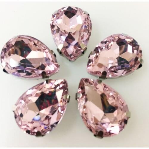 Free shipping!Pink Waterdrop crystal glass Silver bottom sew on rhinestones with Silver claw,DIY/apparel accessories