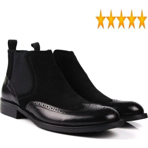 On Designer Slip Classic Pointed Mens Ankle Boots 100% Real Leather Brown Black Italian Wedding Business Men Shoes Botas Hombre