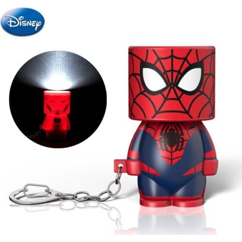 Marvel Spiderman Flashlight Keychain Accessories Holder Iron Man Captain America Figure Keychain Charms Electric Torch Toys Gift