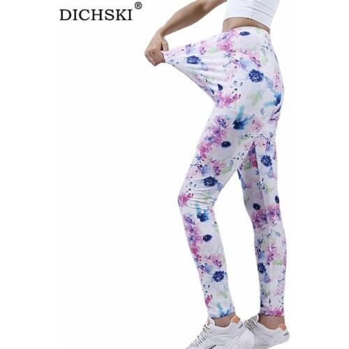 DICHSKI High Waist Yoga Pants Push Up Leggings Women Fitness Gym Tights White Pink Colored Flower Pattern Running Sport Clothes
