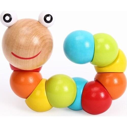 Baby Toys 2020 New Variety Twist-colored Insects Wooden Toys Educational Toys Cheerful Caterpillar Toy JK870045
