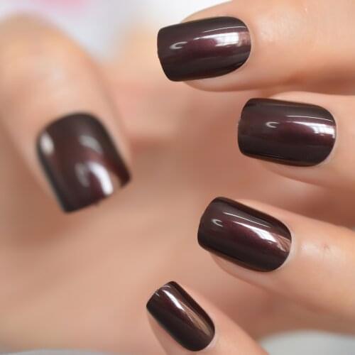 24Pcs /Set Charming Chocolate Brown Fake Nails Square Medium Full Cover Detachable Finished Fingernails