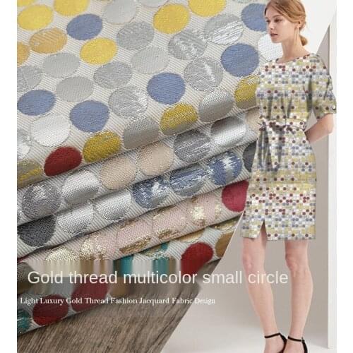 Designer fabric high-end gold thread jacquard fashion fabric colorful small circle skirt windbreaker dress suit fabric
