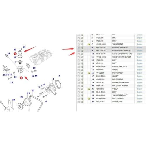 MM435-02901 FITTING;THERMOST & MM432-08201 FITTING;WATER OUTLET