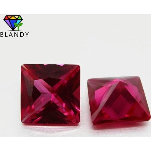 Hot Sale 5# Red Stone 2x2~12x12mm Square Shape Red Gems Synthetic Corundum Stone For Jewelry