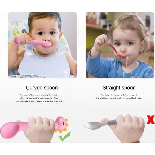 2Pcs Infant Silicone Spoons Fork Set Baby Feeding Training Spoons and Fork Short Handle Food Grade Children Tableware CL