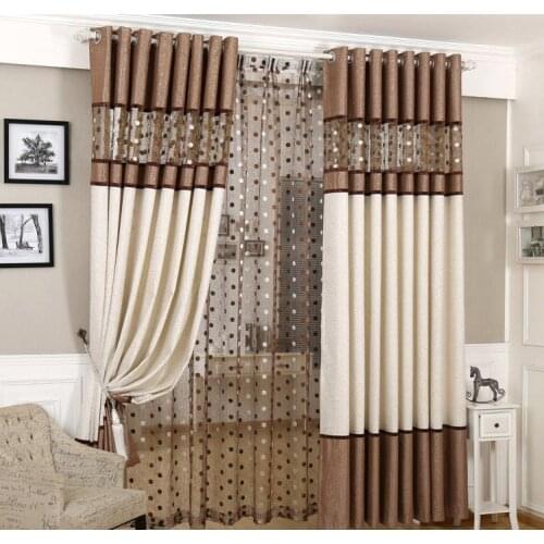 Brown Gray European Luxury Curtains Bird Nest Spliced Curtain Linen Tulle For Living Room Kitchen Bedroom Roman Sheer