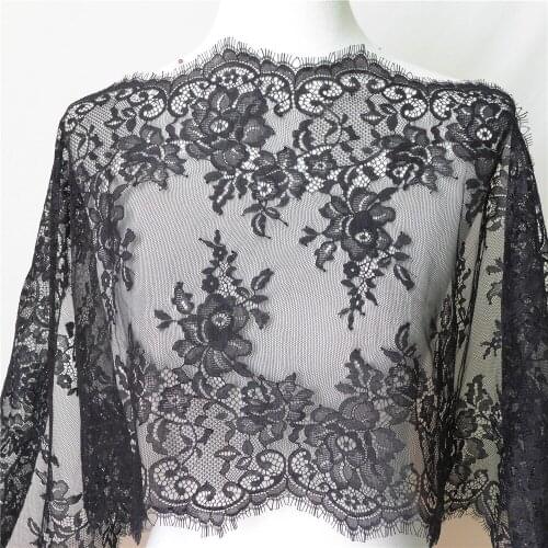 3meters/lot 34cm Wide Black/White French Eyelash Lace Fabric Trim Chantilly Lace Fabric DIY Handmade Lace Clothing Accessories