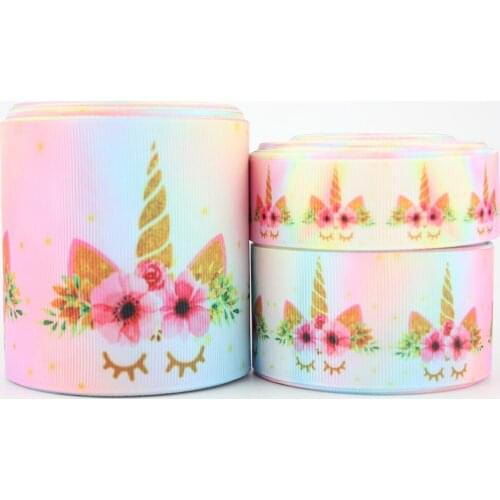 Cartoon Symphony Unicorn printed grosgrain ribbon 9-75mm DIY handmade materials wedding gift wrap tape ribbons