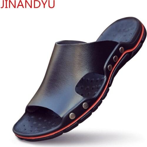 Beach Slippers Men Shoe Leather Genuine Size 38-48 Summer Shoes Mens Slippers Outdoor Fashion Casual Shoes Sandalle Homme Cuir
