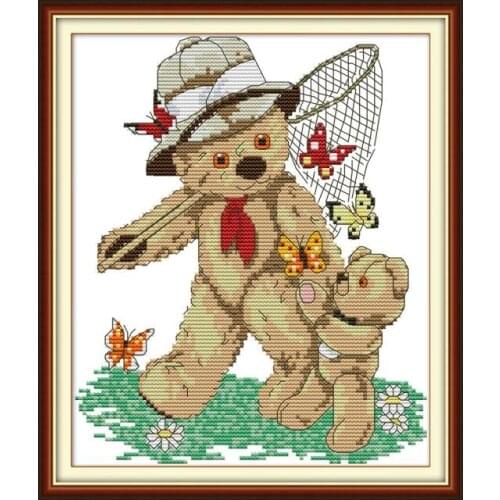 Bear dad and little bear cross stitch kit aida 14ct 11ct count print canvas cross stitches needlework embroidery DIY handmade
