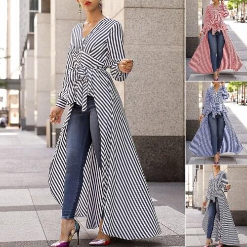 New Spring Autumn Women Blouse Black Strips V-Neck Long Sleeve Work Dress Women office Tops Striped Blouse for Business