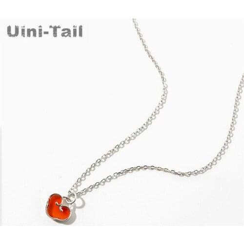 Uini-Tail hot sale new 925 sterling silver mascot red longevity lock necklace cute sweet Xiaofu lock Chinese style jewelry ED852