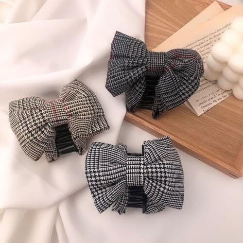 New Elegant Vintage Plaid Bow Hair Claws For Women Hair Holder Headband Hair Clips Hairpins Fashion Hair Accessories