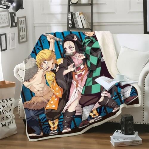 Anime Demon Slayer Kimetsu No Yaiba Blankets 3D Print Fashion Sofa Travel Teens Men Women Bedding Throw Blankets Plush Quilt