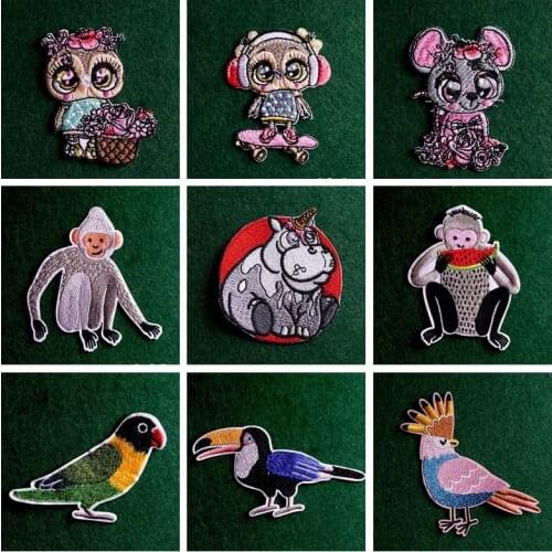 2pcs/lot Pulaqi Moneky Patches Iron on Patch Embroideried Patches on Clothes Cartoon Birds Stripe Patch for Jacket Applique Diy