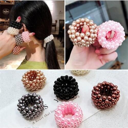 Fashion Women Pearls Beads Hair Ties Elastic Hair Bands Hair Rope Scrunchies Ponytail Holders Rubber Hair Accessories