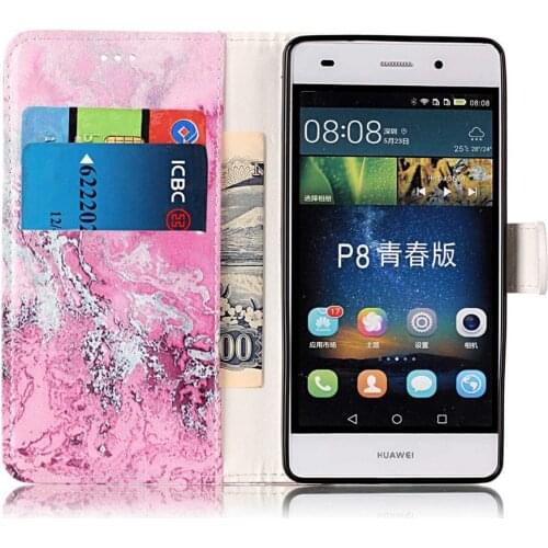 Luxury PU Leather Case For Huawei P9 Lite P8 Lite 2017 Flowers Granite Scrub Marble Stone Flip Wallet Stand Cover Phone Cases