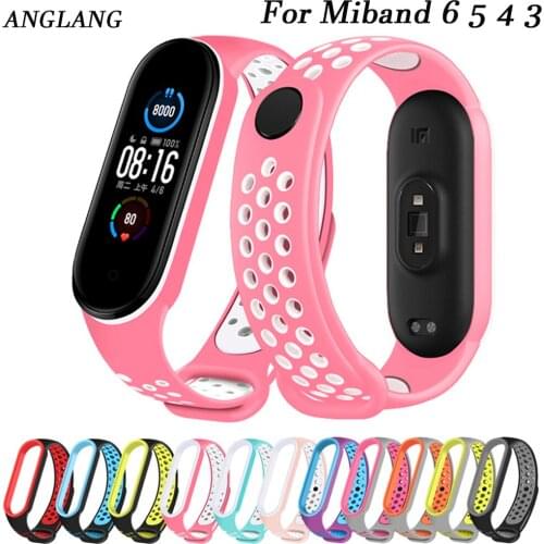 Silicone Strap for Xiaomi Mi Band 3 4 5 Two-color Strap Porous Anti-sweat Sport Breathable Strap Buckle Replacement Wrist Straps