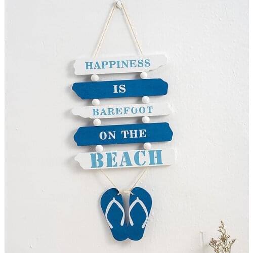 Mediterranean Wooden Hanging Sign Slippers Letter Strip Sign Home Decoration Wall Hanging Sign