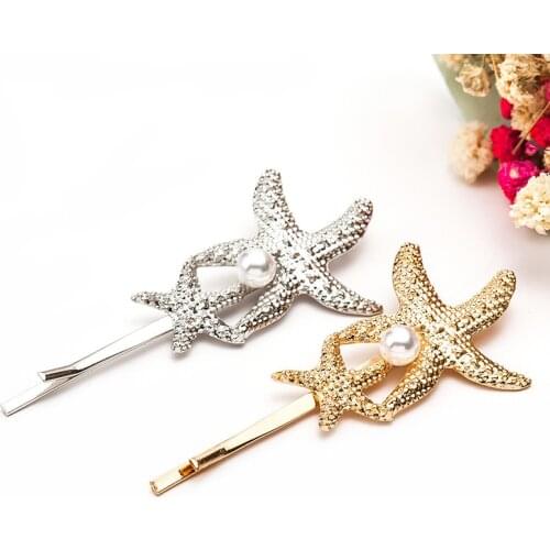 Starfish/Shell 2 Color Metal Sticks Pearl Fashion Hair Clips for Women Bridal Hairpins Jewelry Wedding Hair Accessories YHA007