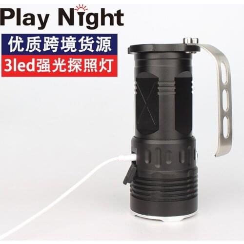 Three light source led glare usb rechargeable super bright searchlight outdoor patrol flashlight household high-power portable l