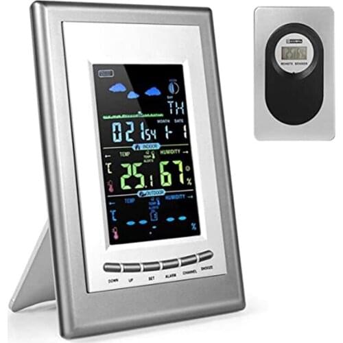 Indoor Outdoor Thermometer, Color Display Screen Weather Clock with Alarm Clock, Humidity and Weather Forecast