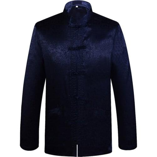 Tops For Father 4XL Chinese Traditional Mens Mandarin Collar Dragon Tang Suit Clothing Long Sleeve Kung Fu Shirt jaqueta