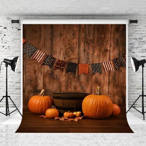 VinylBDS Children Retro Wooden Photography Backdrop Halloween Pumpkin Baby Shower Backdrop Camera Party Fotografica Profissional