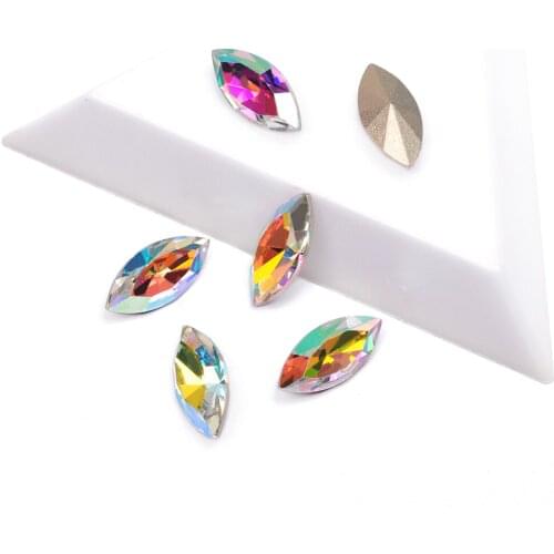 YANRUO 4200 AB Crystals Nail Rhinestones Pointback Glass Diamond Navette Crystals Stones Shiny Gems Manicure Nails Art Gems