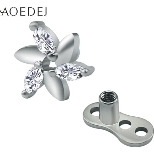 AOEDEJ Crystal Flower Micro Dermal Piercing Titanium Stainless Steel Dermal Anchor Jewelry Retainer Hide It Jewelry Body Jewelry
