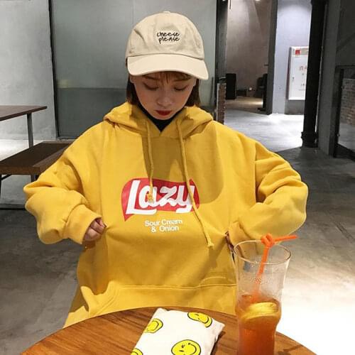 Women Cute Lazy Letter Print Hoodie Harajuku Long Sleeve Hooded Sweatshirt Autumn Winter Loose Fleece Pullovers Sweatshirts