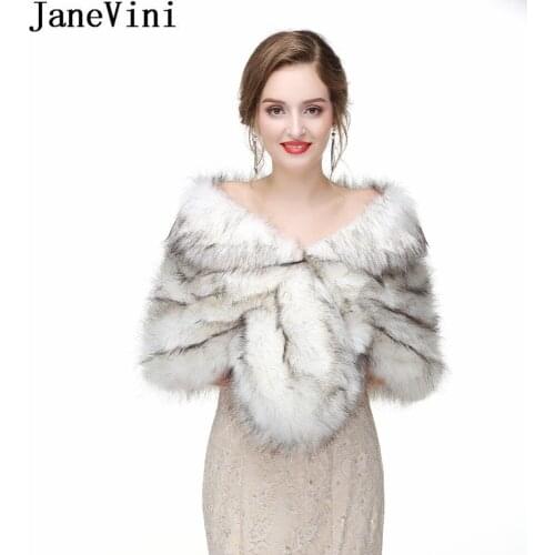 JaneVini Bolero Fille Winter Faux Fur Wrap Shawl For Wedding Party Dress Women Fur Stole Bridal Bolero Shoulder Cape Accessories