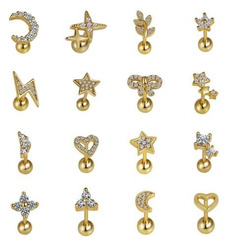 INZATT 1 Pcs Real 925 Sterling Silver Zircon Moon Heart Stud Earrings For Women Punk Fine Jewelry 14k Accessories Drop Shipping