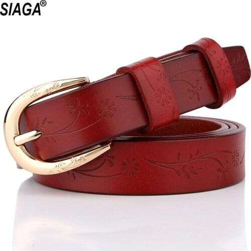 Brand Name Fashion Design Floral Genuine Leather Female Belt Womens Gold Pin Buckle Metal Belts 2.3cm Wide 2020 FCO066