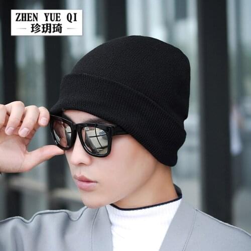Wholesale winter cold protection ear knitted hat men and womens net version sports cap cycling simple flanging wool hat