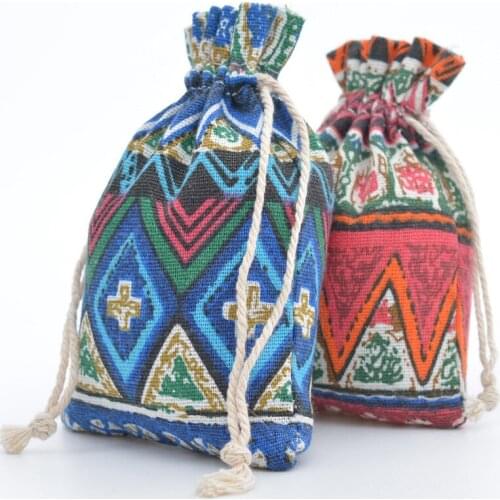 10pcs/lot Red and blue Ethnic wind Linen Storage Bag Jewelry Packaging Gift Pouch Christmas Wedding Party Candy Storage Bag