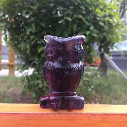 2inch Natural Mineral Crystal Cute Owl Hand Carved Animal Statue Fluorite Stone Crafts Sculpture Chakra Energy Gift For Decor