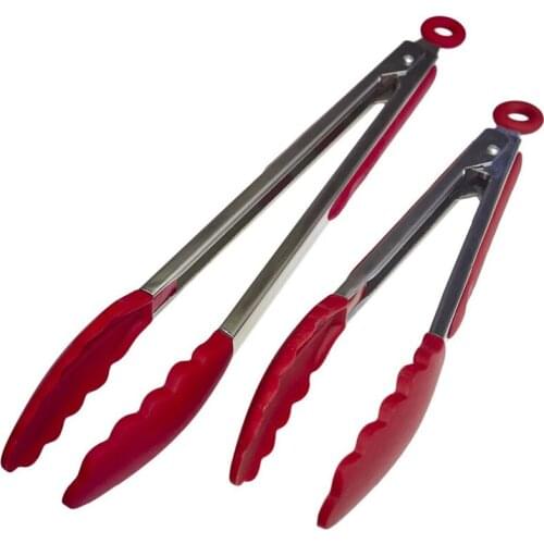 2Pcs/set Silicone Food Clip Serving BBQ Meat Tongs Easy Salad Food Buffet Clip Steel Handle Outdoor Picnic BBQ Kitchen Tool