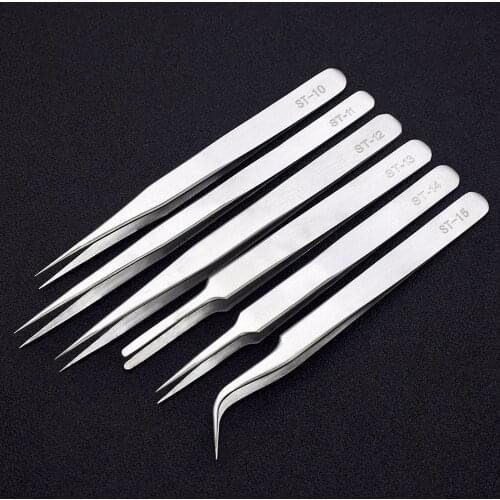 2PCS ST-11 12 13 14 15 Anti-static Pointed Curved Tweezers Clamps Medical Forceps For Electronic Repair Tool Industrial Grade