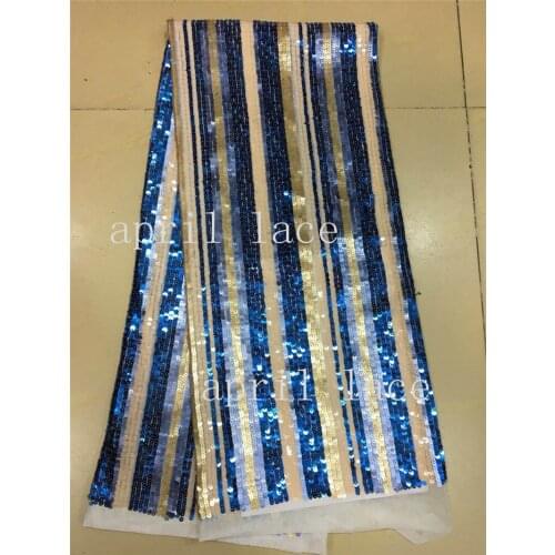 2018 new stock zpp009# 5 yards luxury mix color stripe sequin embroidery tull mesh african lace for sawing bridal wedding dress