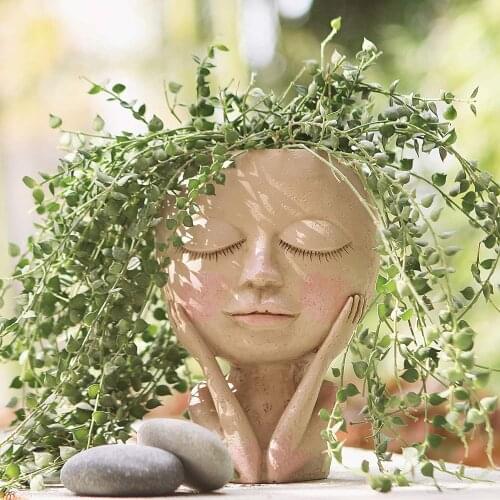 2021 Girls Face Head Flower Planter Succulent Plant Flower Container Pot Flowerpot Figure Garden Decor Nordic Tabletop Ornament