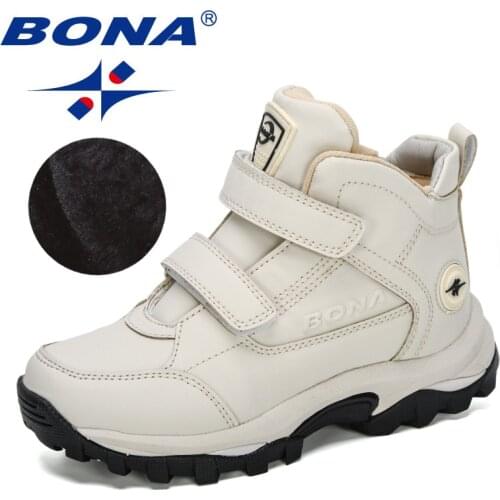 BONA 2020 New Designers Plush Children Casual Sports Shoes High Top Leather Lace Up School Running Shoes Kids Warm Snow Boots