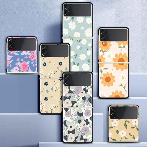 Case For Samsung Galaxy Z Flip 3 5G Funda ZFlip3 Luxury Black PC Hard Shockproof Back Phone Coque Shell Luxury Flower