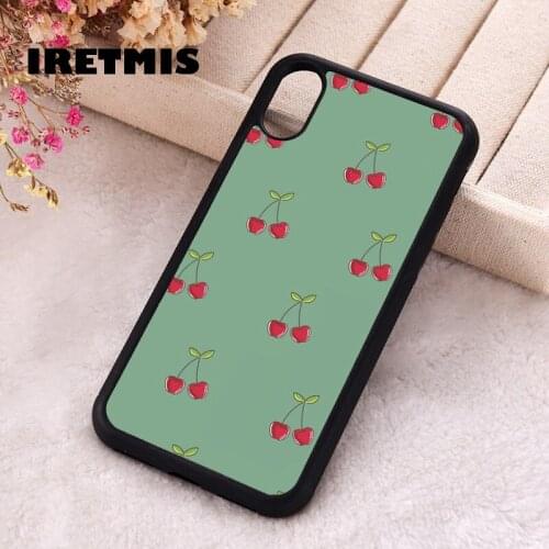 Iretmis 5 5S SE 2020 Phone Cover Case for iPhone 6 6S 7 8 Plus X Xs XR 11 12 Mini Pro Max Rubber Silicone Cherry Love green