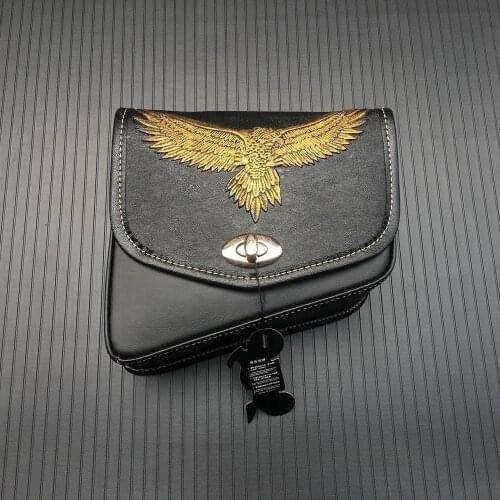 Black Motorcycle Luggage Eagle PU Leather Saddle Bag For Honda Yamaha Suzuki Harley Sportster XL 883 Left&Right Side Saddle Bag