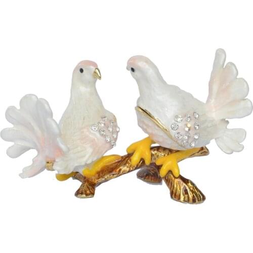 Decorative Enamelled Faberge Trinket Jewelry Box Pigeon Dove Jewellery Container Pewter Ornament Collectible Gifts