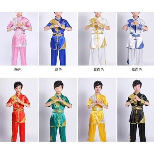 Kids embroidery dragon kung fu wushu performance clothing Children tai chi suits martial arts uniforms black/white/blue/red