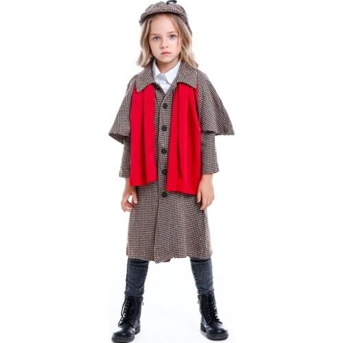 Child Prop Kids Suit Role-playing Party Halloween Costume Cosplay Detective Clothing Cap Shawl Suit Clothes Unisex Gift